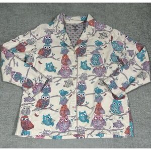 Nick & Nora‎ Pajama Top Womens XXL Pink Blue Owls Flannel Cozy Button Up